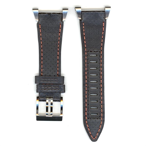 Seiko 4KZ3JZ 7L22-0AM0 4KZ3JZ 22mm Black Textured Leather w/ Orange  Stitching watchband - watchbands.com