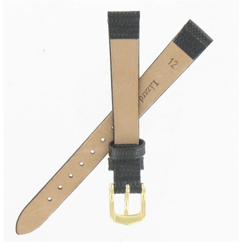 Kreisler 232101-12 Gold Tone Buckle 12mm Black Lizard Grain watchband ...